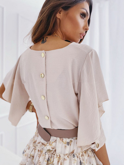 Ženska ležerna 3/4 slojevita zvonasta rukava s V-izrezom, široke majice s dugmadima na leđima, šifonske bluze, košulja 2020.