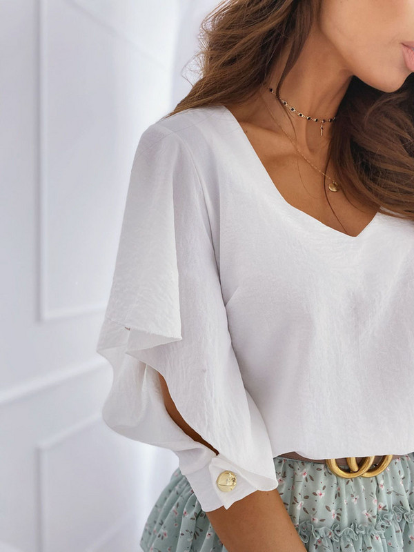 Ženska ležerna 3/4 slojevita zvonasta rukava s V-izrezom, široke majice s dugmadima na leđima, šifonske bluze, košulja 2020.
