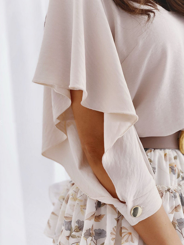 Ženska ležerna 3/4 slojevita zvonasta rukava s V-izrezom, široke majice s dugmadima na leđima, šifonske bluze, košulja 2020.