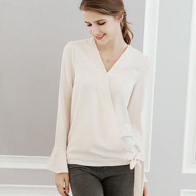 ženske poliesterske bluze s V izrezom dugih rukava crvene majice ljeto jesen korejska modna košulja ženska ležerna odjeća