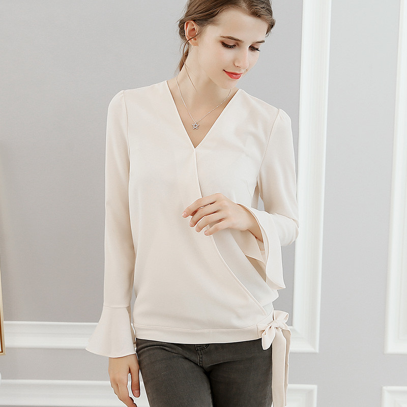 ženske poliesterske bluze s V izrezom dugih rukava crvene majice ljeto jesen korejska modna košulja ženska ležerna odjeća