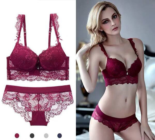 Moteriška nėriniuota liemenėlė ir kelnaitės su reguliuojamais petnešėlėmis