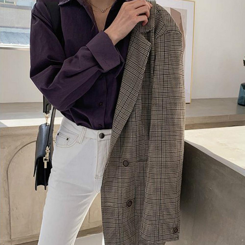 Vintažinė apykakle, moteriška palaidinė Marškiniai Rudens žiemos stora moteriška palaidinė Viršutiniai drabužiai Purpuriniai marškiniai 2020 m.