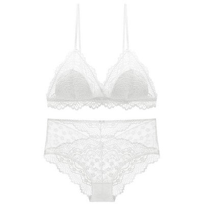 Moteriška nėriniuota trikampė liemenėlė ir bikinio rinkinys aukštu juosmeniu