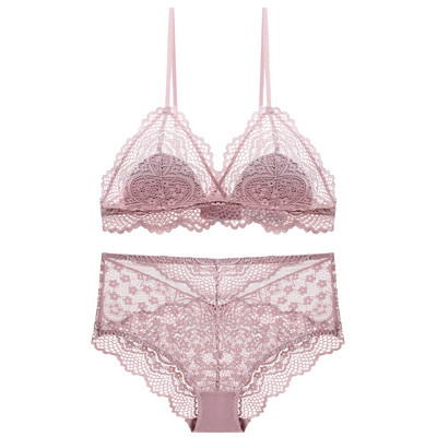 Moteriška nėriniuota trikampė liemenėlė ir bikinio rinkinys aukštu juosmeniu