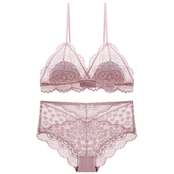 Moteriška nėriniuota trikampė liemenėlė ir bikinio rinkinys aukštu juosmeniu