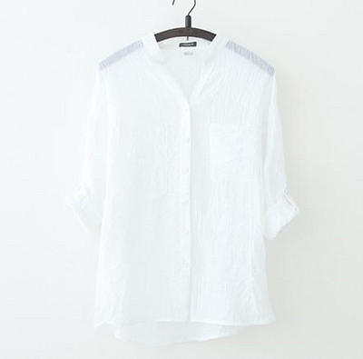 4 jednobojne ženske košulje s tri četvrtine rukava u vintage stilu od pamučnog lana 2020. modna književna bluza s džepovima široke majice