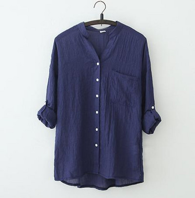 4 jednobojne ženske košulje s tri četvrtine rukava u vintage stilu od pamučnog lana 2020. modna književna bluza s džepovima široke majice