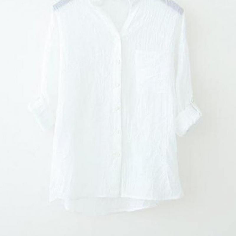 4 jednobojne ženske košulje s tri četvrtine rukava u vintage stilu od pamučnog lana 2020. modna književna bluza s džepovima široke majice