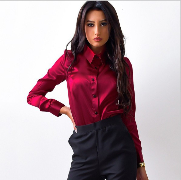 2018. Jesenska uredska bluza Ženske majice dugih rukava s bijelim gumbima Ženska elegantna radna košulja Ležerne majice