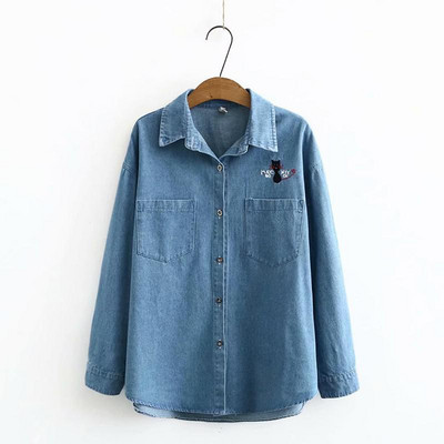 Ženska košulja Plava bluza Odjeća Ženske majice 2020. Ovratnik s otvorenim ovratnikom Traper bluze s mačjim vezom Košulje Femme košulje velike veličine