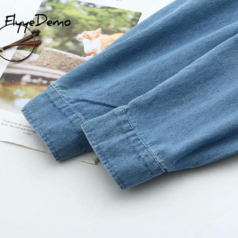 Ženska košulja Plava bluza Odjeća Ženske majice 2020. Ovratnik s otvorenim ovratnikom Traper bluze s mačjim vezom Košulje Femme košulje velike veličine