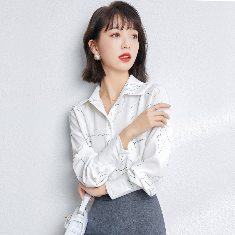 Nova proljetna bijela košulja za žene 2021. široke ženske majice i bluze s džepovima, ležerne duge rukave od šifona Mujer