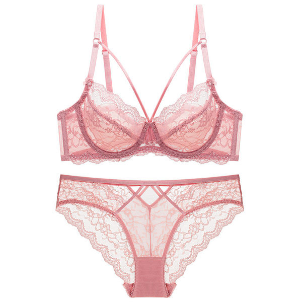 Moteriška nėriniuota liemenėlė ir bikinio komplektas – du modeliai