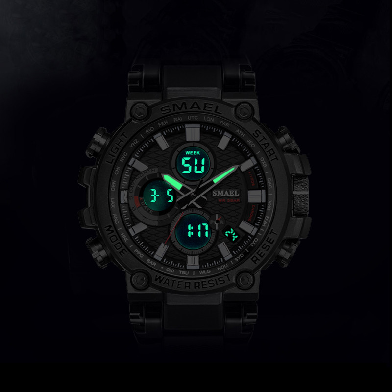 SMAEL 1803 Sport karóra Férfi karórák Vízálló 5 Bar Dual Time Férfi Katonai karórák Ütésálló ébresztőóra montre homme
