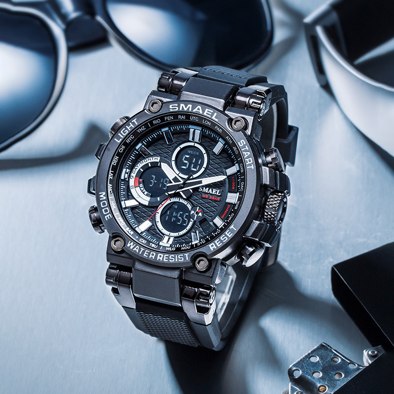 SMAEL 1803 Sport karóra Férfi karórák Vízálló 5 Bar Dual Time Férfi Katonai karórák Ütésálló ébresztőóra montre homme