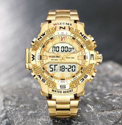 Zlatni sat Muški LED digitalni sportski satovi Muški Vodootporni remen od nehrđajućeg čelika Luksuzna marka Mizums Muški kvarcni ručni sat XFCS