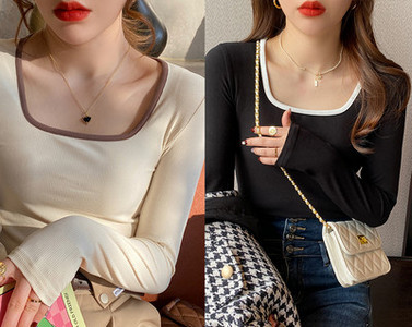 Naujo modelio moteriška rudeninė palaidinė kvadratine iškirpte