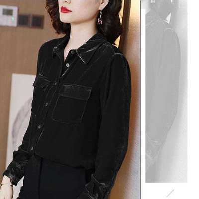 Moteriška palaidinė Auksinė aksominė biuro moteriški marškinėliai Ploni viršutiniai rudens žiemos moteriški palaidinės madingi drabužiai