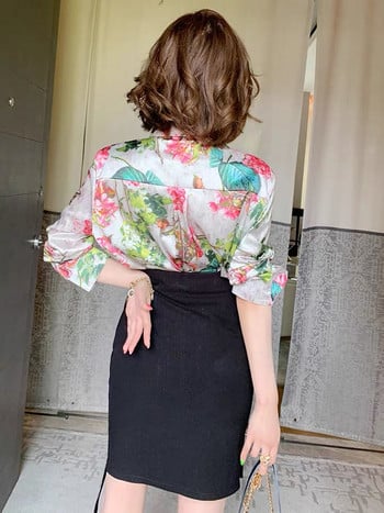 CHICLADY vintage designerstyle εμπριμέ με λουλούδια τροπική φλοράλ μπλούζα γυναικεία κομψή γυναικεία άνοιξη καλοκαιρινό πουκάμισο casual σατέν μπλούζες za