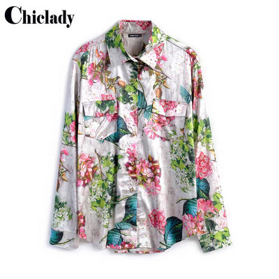 CHICLADY vintažinio dizainerio stiliaus gėlėmis marginta tropinė gėlėta palaidinė moteriška elegantiška moteriška pavasario vasaros marškinėliai, laisvalaikio satino viršūnės za