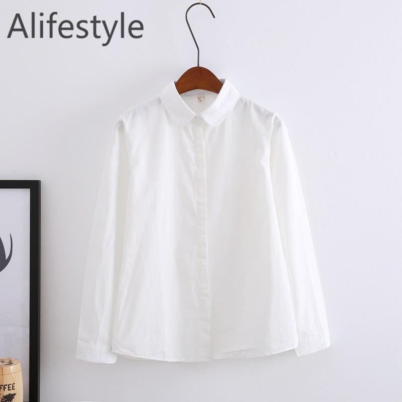 Női ingek blúzok, 2020 új őszi tavaszi tiszta fehér női ing, hosszú ujjú női felsők alkalmi pamutblúz