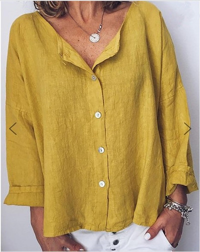 Nyári lenvászon női ing, hosszú ujjú női felső póló, alkalmi női póló, női blúzok