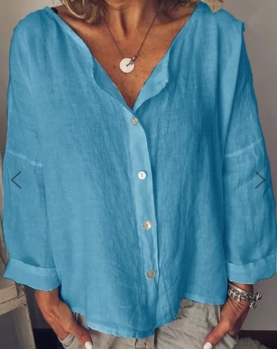 Nyári lenvászon női ing, hosszú ujjú női felső póló, alkalmi női póló, női blúzok