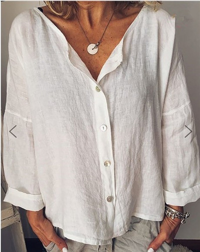 Nyári lenvászon női ing, hosszú ujjú női felső póló, alkalmi női póló, női blúzok