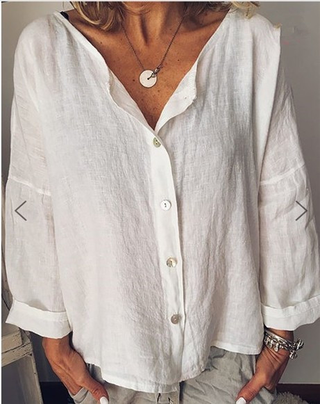 Nyári lenvászon női ing, hosszú ujjú női felső póló, alkalmi női póló, női blúzok