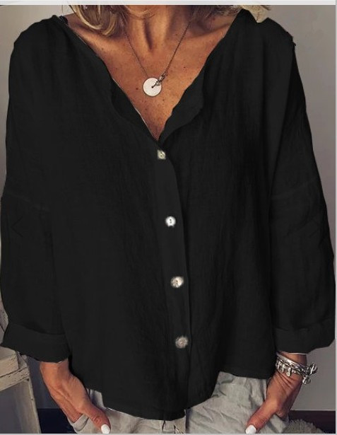 Nyári lenvászon női ing, hosszú ujjú női felső póló, alkalmi női póló, női blúzok