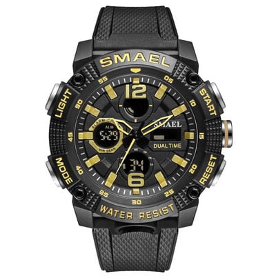 SMAEL Ceas digital cu afișaj LED cu oră dublă pentru bărbați, ceasuri sportive cu cuarț, rezistente la apă, cu dată automată, ceas cu alarmă, ceas de mână 8039