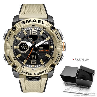 SMAEL Ceas digital cu afișaj LED cu oră dublă pentru bărbați, ceasuri sportive cu cuarț, rezistente la apă, cu dată automată, ceas cu alarmă, ceas de mână 8039
