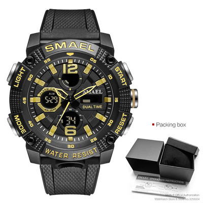 SMAEL Ceas digital cu afișaj LED cu oră dublă pentru bărbați, ceasuri sportive cu cuarț, rezistente la apă, cu dată automată, ceas cu alarmă, ceas de mână 8039