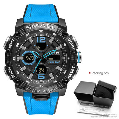 SMAEL Ceas digital cu afișaj LED cu oră dublă pentru bărbați, ceasuri sportive cu cuarț, rezistente la apă, cu dată automată, ceas cu alarmă, ceas de mână 8039