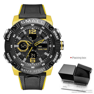 SMAEL Ceas digital cu afișaj LED cu oră dublă pentru bărbați, ceasuri sportive cu cuarț, rezistente la apă, cu dată automată, ceas cu alarmă, ceas de mână 8039