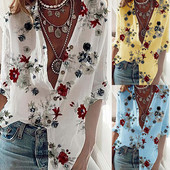 Didelio dydžio madingi gėlėti palaidiniai marškiniai su palaidomis sagutėmis Laisvalaikio rudens žiemos moteriškos moteriškos palaidinės ilgomis rankovėmis Blusas megztinis