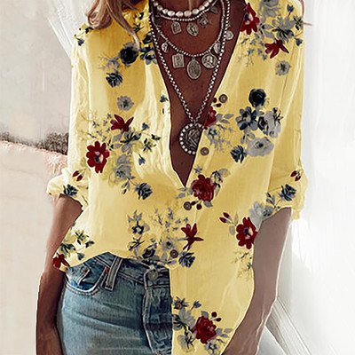 Didelio dydžio madingi gėlėti palaidiniai marškiniai su palaidomis sagutėmis Laisvalaikio rudens žiemos moteriškos moteriškos palaidinės ilgomis rankovėmis Blusas megztinis