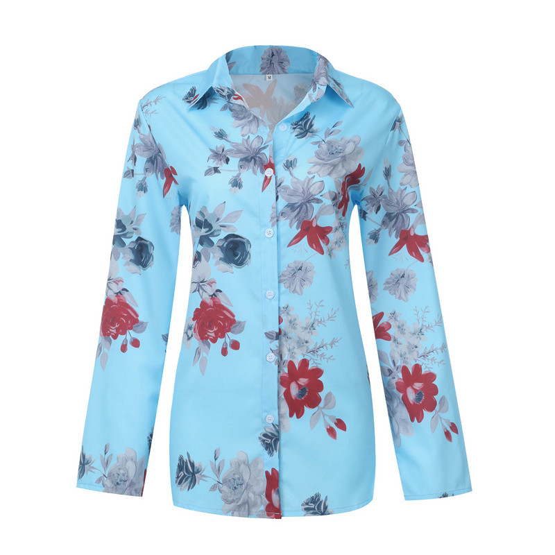 Didelio dydžio madingi gėlėti palaidiniai marškiniai su palaidomis sagutėmis Laisvalaikio rudens žiemos moteriškos moteriškos palaidinės ilgomis rankovėmis Blusas megztinis