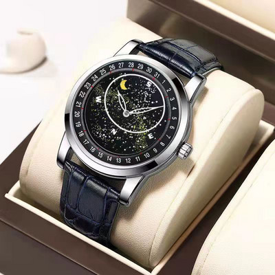 Csillagos égbolt fényes férfi karórák 2022 Kreatív számlappal Luxus karóra Férfi kvarc karórák Rozsdamentes acél karórák relogio