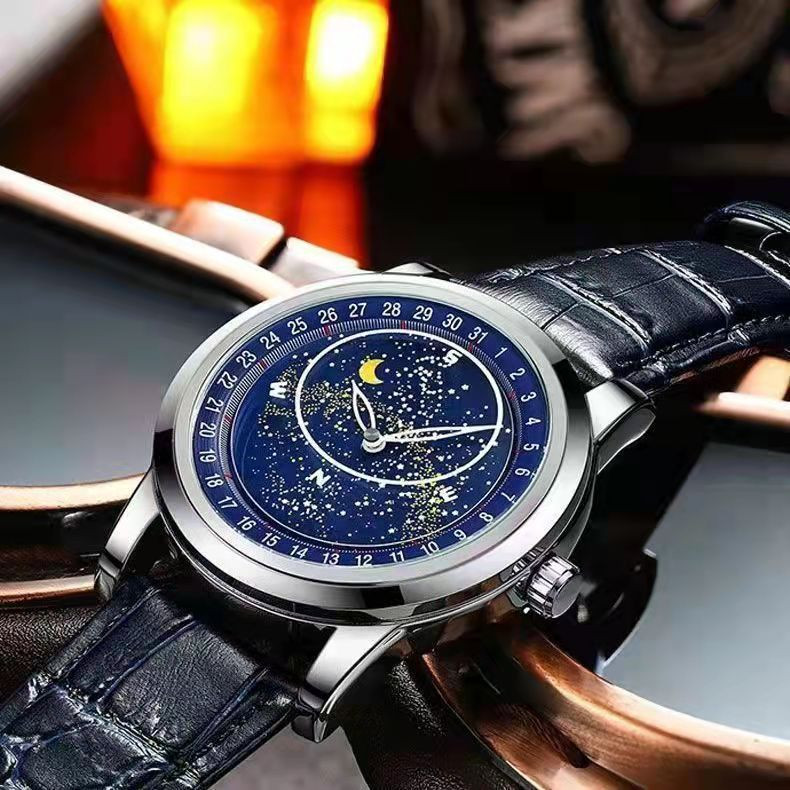 Csillagos égbolt fényes férfi karórák 2022 Kreatív számlappal Luxus karóra Férfi kvarc karórák Rozsdamentes acél karórák relogio