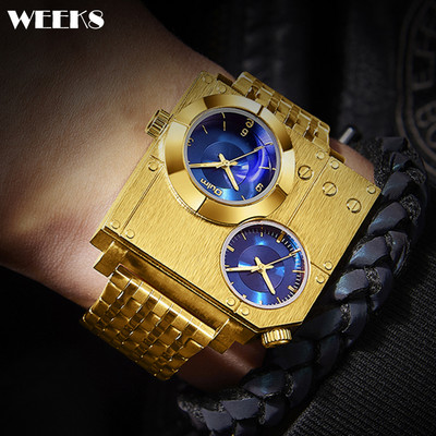 Luksusa vīriešu pulkstenis hronogrāfs zelta pulksteņi 3 laika joslu nerūsējošā tērauda liela ciparnīca vīriešu zelta rokas pulkstenis Relogio Masculino