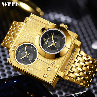 Luksusa vīriešu pulkstenis hronogrāfs zelta pulksteņi 3 laika joslu nerūsējošā tērauda liela ciparnīca vīriešu zelta rokas pulkstenis Relogio Masculino