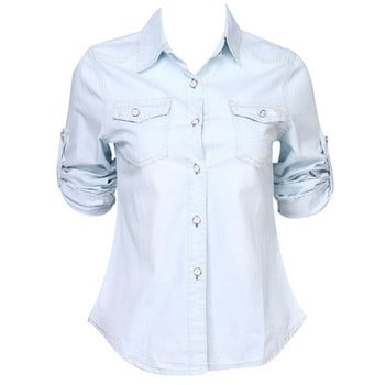 Φθινοπωρινά τζιν πουκάμισα Camisa Feminina μακρυμάνικο πουκάμισο τζιν Μπλούζες Γυναικείες τσέπες με κουμπιά Chemise τοπ 2020