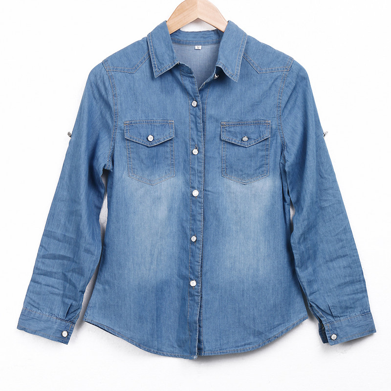 Jesen Ležerne traperice Camisa Košulje Feminina Traper košulja dugih rukava Bluze Ženske džepove s gumbima Top košulje 2020.