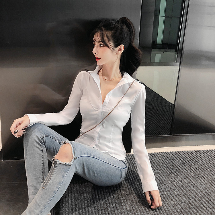 Japonia, cămăși cu decolteu în V cu temperament feminin, uniformă subțire, bluze gotice, bluze, club sexy de toamnă, mini cămașă albă