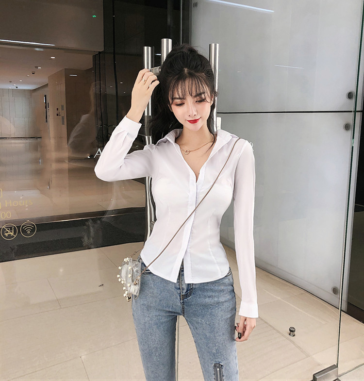 Japonia, cămăși cu decolteu în V cu temperament feminin, uniformă subțire, bluze gotice, bluze, club sexy de toamnă, mini cămașă albă