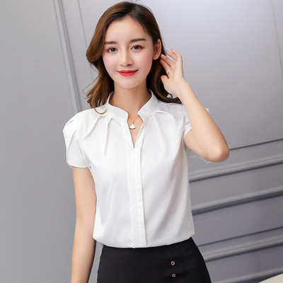 Topuri și bluză pentru femei, cămașă cu mânecă scurtă, decolteu în V, alb, roșu, roz, albastru, vară, toamnă, îmbrăcăminte de lucru coreeană pentru femei