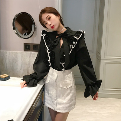 temperamentna korejska ženska odjeća Bluza s mašnom Bandage košulje Ženski jesenski stil modnih marki s volanima široke majice novo