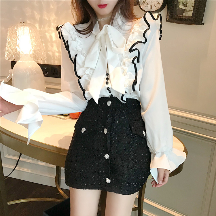 temperamentna korejska ženska odjeća Bluza s mašnom Bandage košulje Ženski jesenski stil modnih marki s volanima široke majice novo